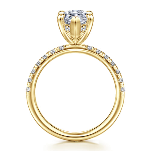 14K Yellow Gold Marquise Shape Hidden Halo Diamond Engagement Ring