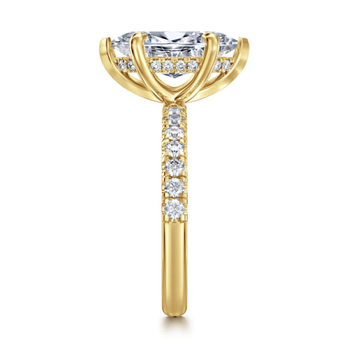 14K Yellow Gold Marquise Shape Hidden Halo Diamond Engagement Ring