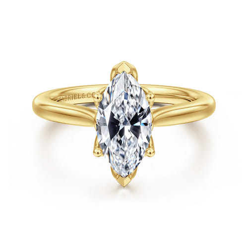 14K Yellow Gold Marquise Shape Lotus Diamond Engagement Ring