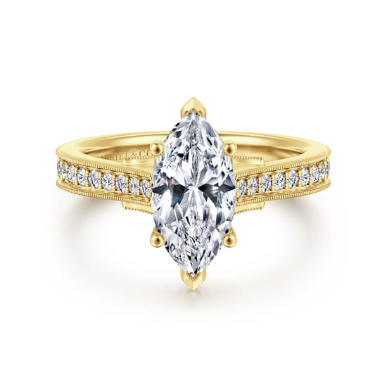 Gabriel - 14K Yellow Gold Marquise Shape Lotus Diamond Engagement Ring