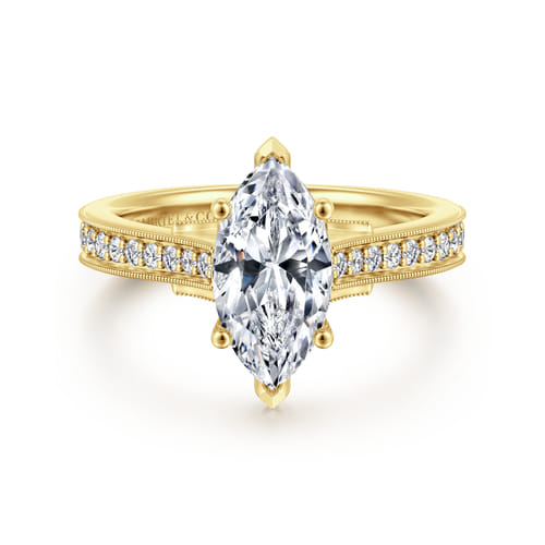 14K Yellow Gold Marquise Shape Lotus Diamond Engagement Ring 14K Yellow Gold Marquise Shape Lotus Diamond Engagement Ring