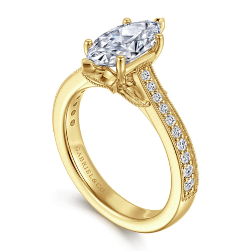 14K Yellow Gold Marquise Shape Lotus Diamond Engagement Ring 14K Yellow Gold Marquise Shape Lotus Diamond Engagement Ring