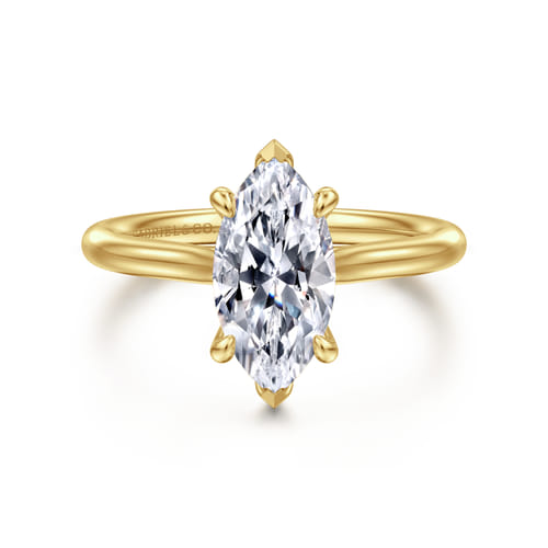 14K Yellow Gold Marquise Shape Solitaire Diamond Engagement Ring