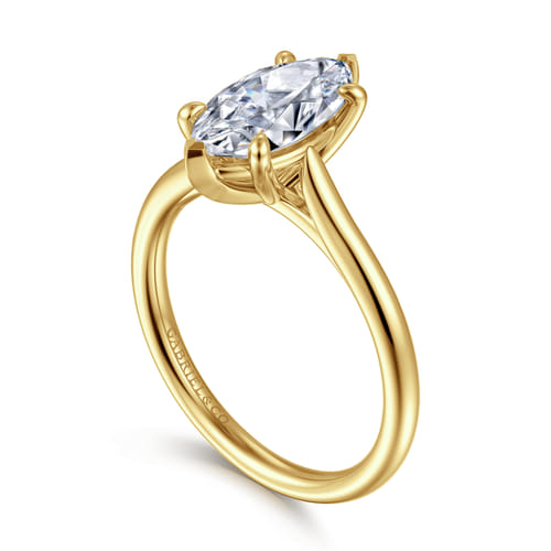 14K Yellow Gold Marquise Shape Solitaire Diamond Engagement Ring