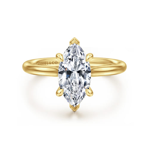 14K Yellow Gold Marquise Shape Solitaire Diamond Engagement Ring