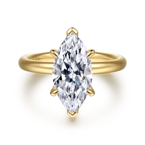 14K Yellow Gold Marquise Shape Solitaire Diamond Engagement Ring
