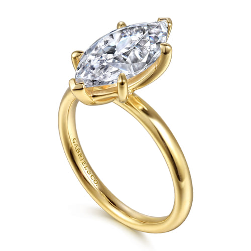14K Yellow Gold Marquise Shape Solitaire Diamond Engagement Ring