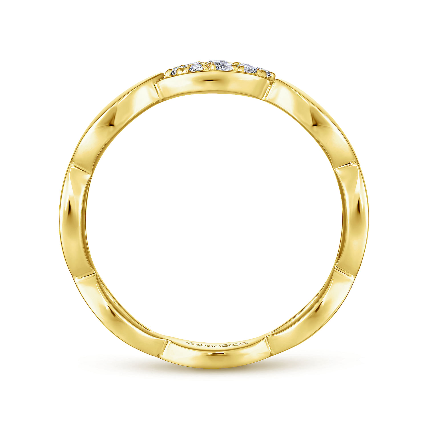 14K Yellow Gold Marquise Shape Stackable Ring with Pavé Diamond Station
