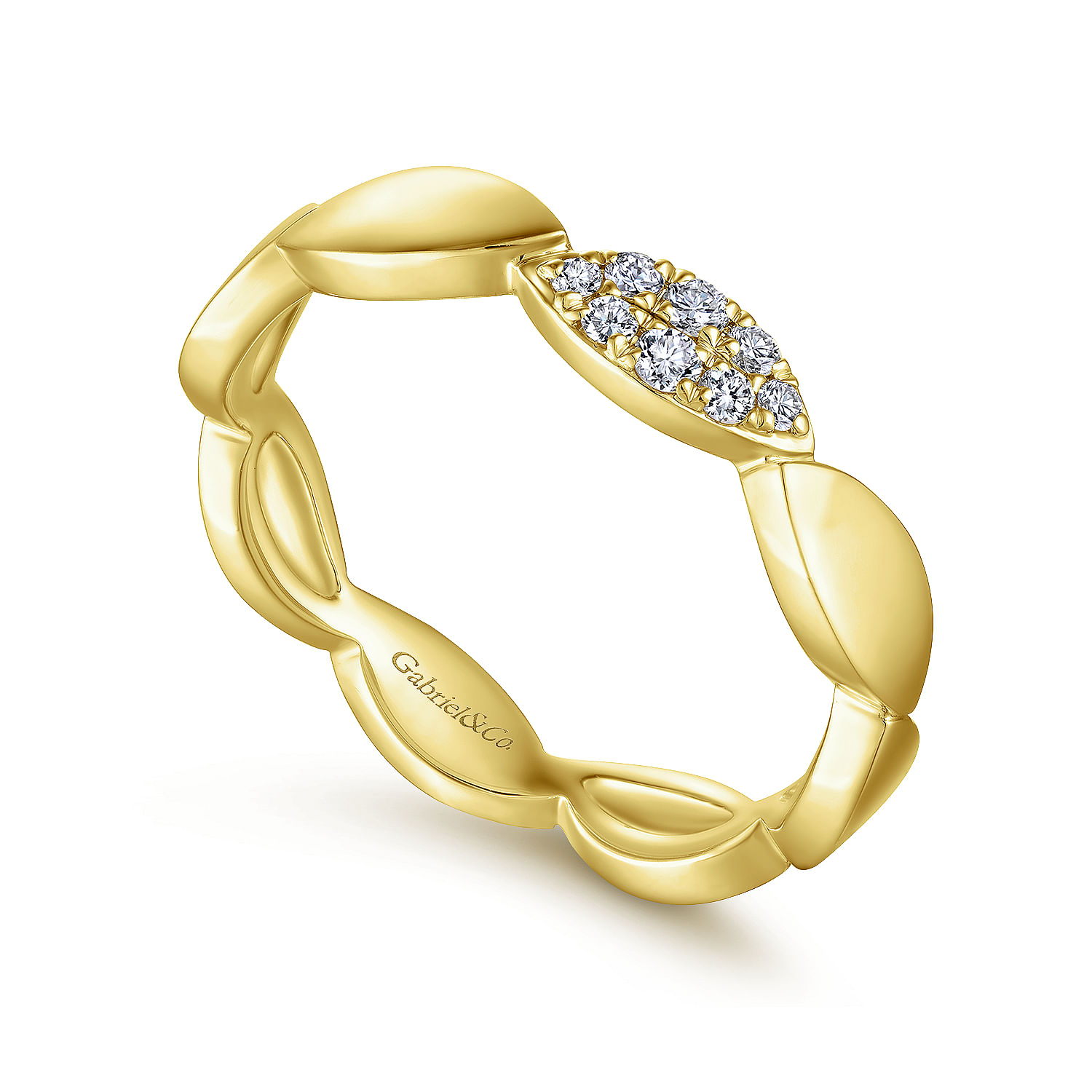 14K Yellow Gold Marquise Shape Stackable Ring with Pavé Diamond Station