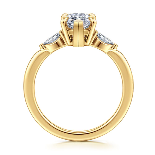 14K Yellow Gold Marquise Shape Three Stone Diamond Engagement Ring