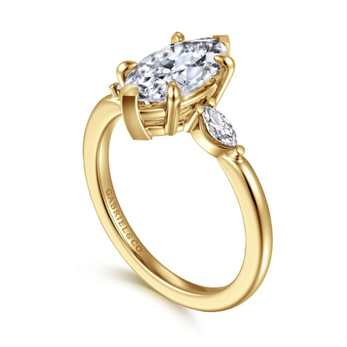 14K Yellow Gold Marquise Shape Three Stone Diamond Engagement Ring