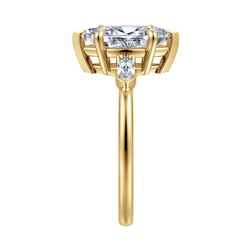14K Yellow Gold Marquise Shape Three Stone Diamond Engagement Ring