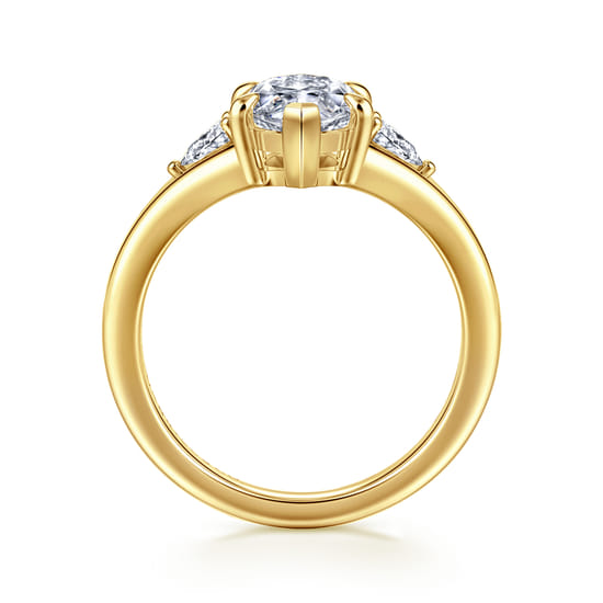 14K Yellow Gold Marquise Shape Three Stone Diamond Engagement Ring angle 2