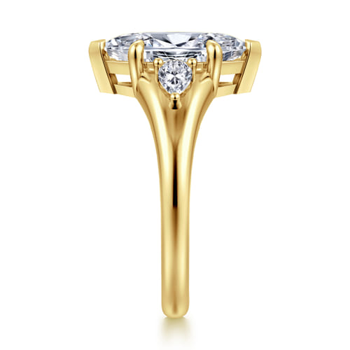 14K Yellow Gold Marquise Shape Three Stone Diamond Engagement Ring