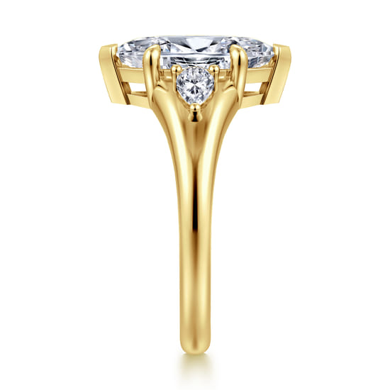 14K Yellow Gold Marquise Shape Three Stone Diamond Engagement Ring angle 5