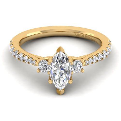 14K Yellow Gold Marquise Shape Three Stone Diamond Engagement Ring