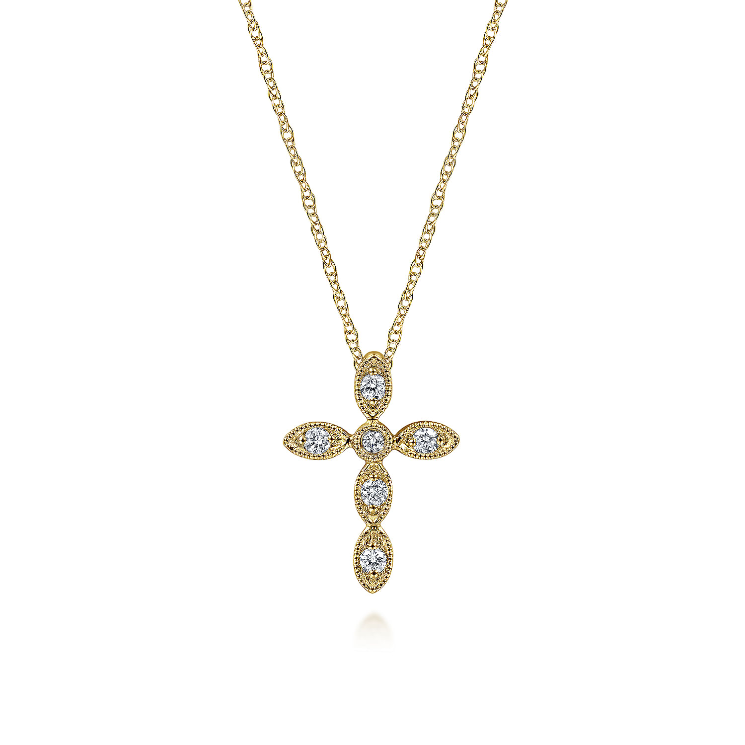 14K Yellow Gold Marquise Shaped Diamond Cross Necklace
