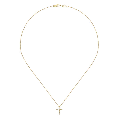 14K Yellow Gold Marquise Shaped Diamond Cross Necklace