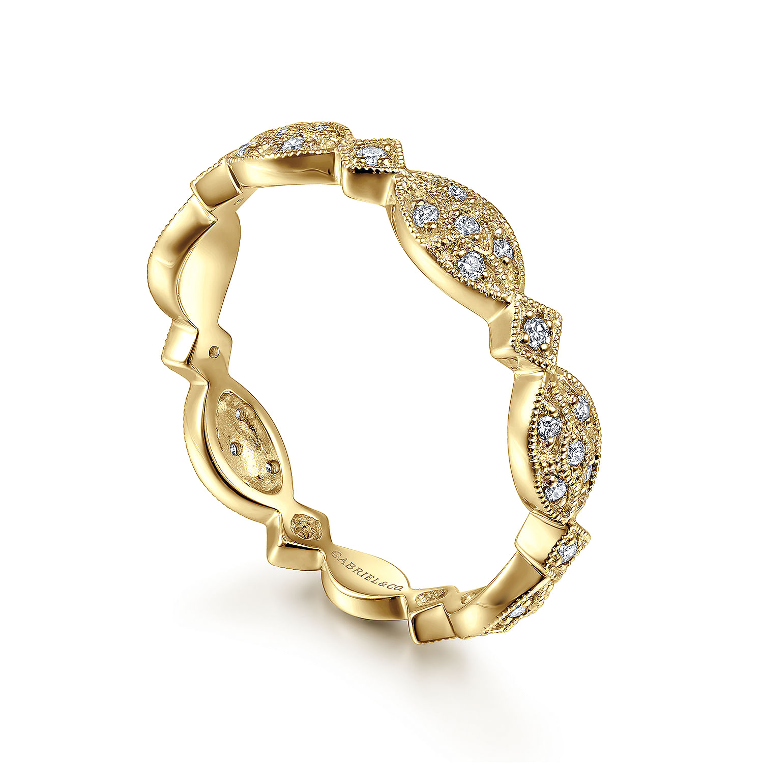 14K Yellow Gold Marquise Station Cluster Diamond Stackable Ring