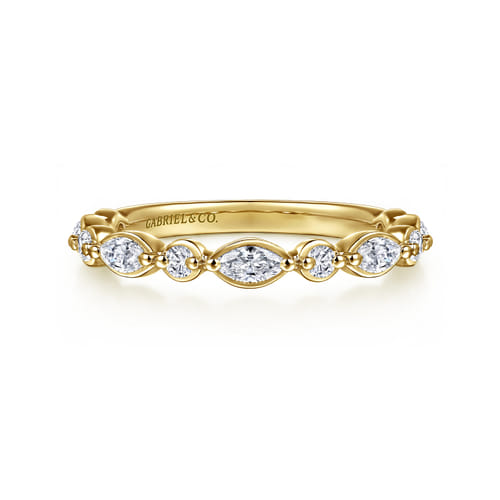 14K Yellow Gold Marquise and Round Diamond Anniversary Band