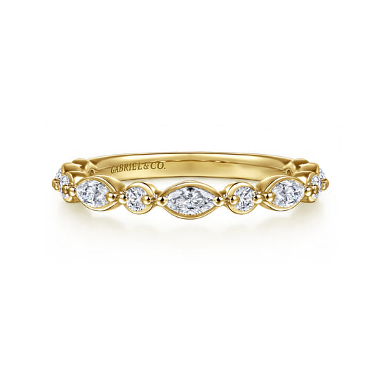 Gabriel - 14K Yellow Gold Marquise and Round Diamond Anniversary Band Gabriel - 14K Yellow Gold Marquise and Round Diamond Anniversary Band