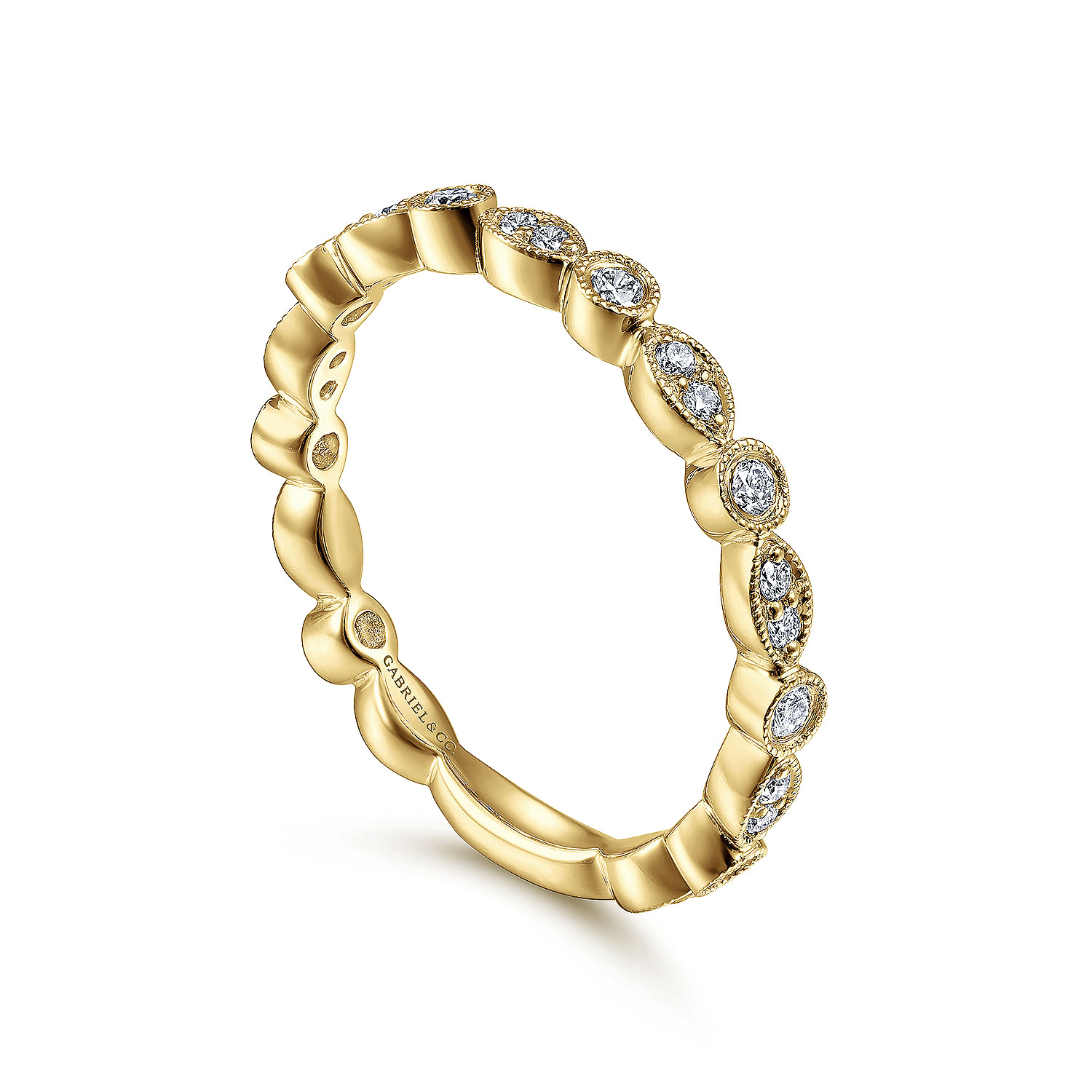 14K Yellow Gold Marquise and Round Station Diamond Ring