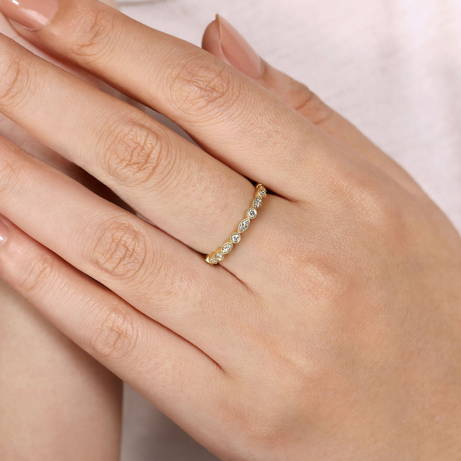 14K Yellow Gold Marquise and Round Station Diamond Ring