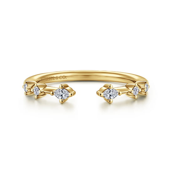 14K Yellow Gold Marquise and Round Station Open Diamond Anniversary Band 14K Yellow Gold Marquise and Round Station Open Diamond Anniversary Band