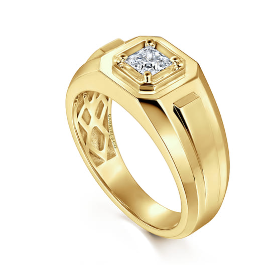 14K Yellow Gold Mens Engagement Ring in High Polish Finish angle 3