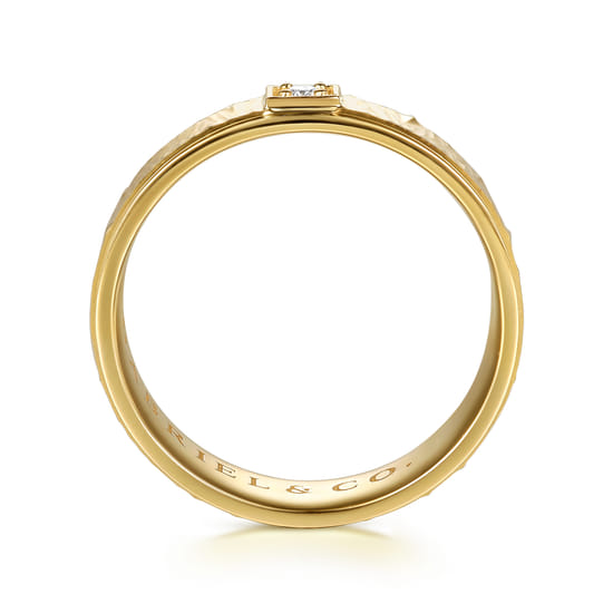 14K Yellow Gold Men's Ring in High Polish Finish with Texture angle 2