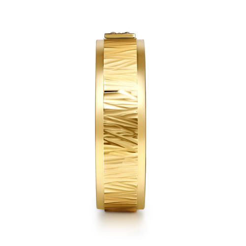 14K Yellow Gold Men's Ring in High Polish Finish with Texture