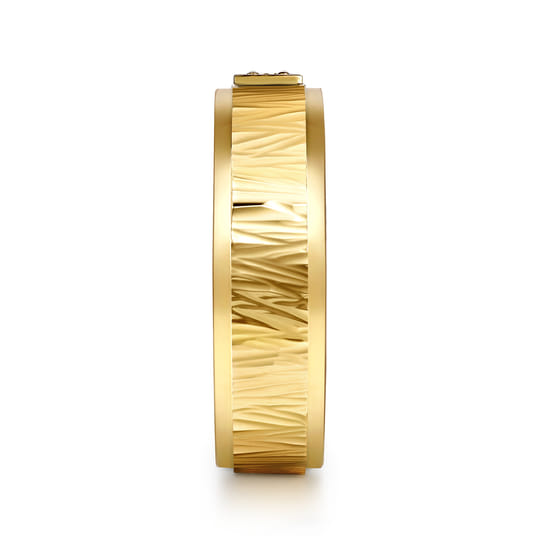 14K Yellow Gold Men's Ring in High Polish Finish with Texture angle 4
