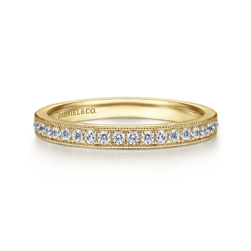 14K Yellow Gold Micro Pavé Channel Diamond Wedding Band with Milgrain