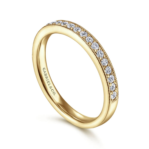 14K Yellow Gold Micro Pavé Channel Diamond Wedding Band with Milgrain