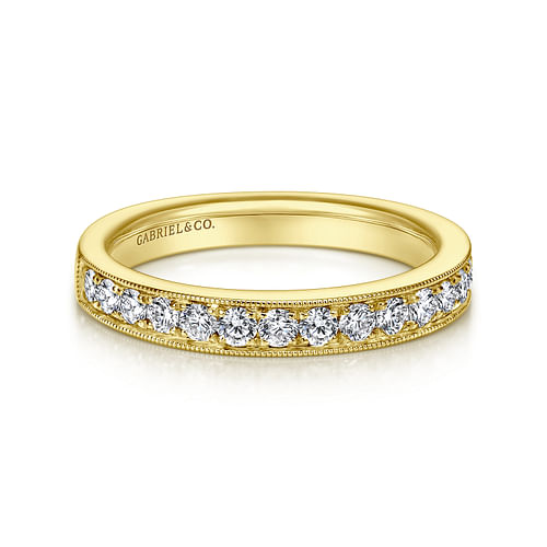 14K Yellow Gold Micro Pavé Channel Diamond Wedding Band with Milgrain
