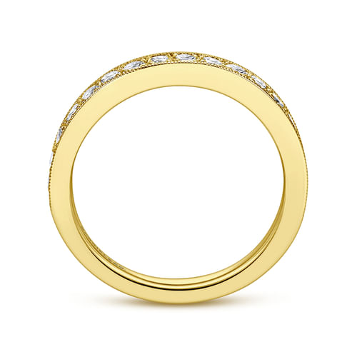 14K Yellow Gold Micro Pavé Channel Diamond Wedding Band with Milgrain