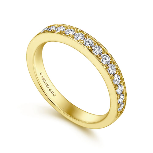14K Yellow Gold Micro Pavé Channel Diamond Wedding Band with Milgrain