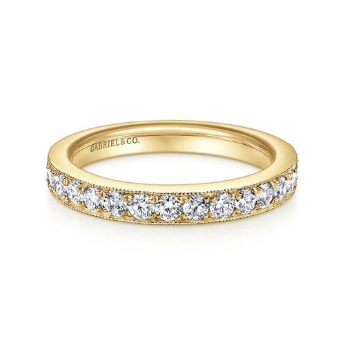 14K Yellow Gold Micro Pavé Set Diamond Wedding Band with Milgrain