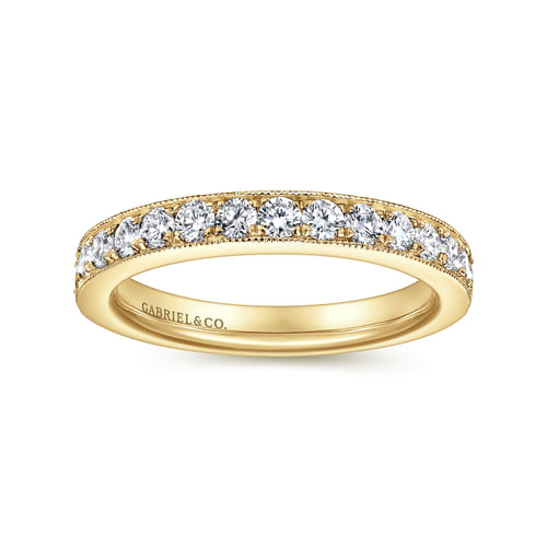 14K Yellow Gold Micro Pavé Set Diamond Wedding Band with Milgrain