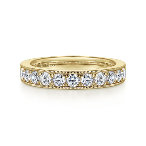 14K Yellow Gold Micro Pavé Set Diamond Wedding Band with Milgrain