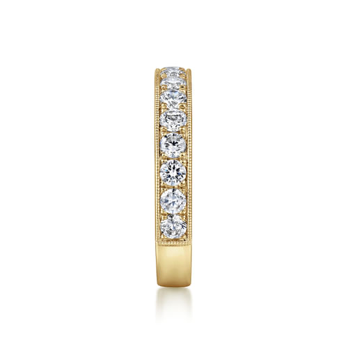 14K Yellow Gold Micro Pavé Set Diamond Wedding Band with Milgrain