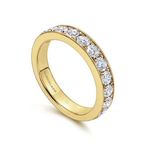 14K Yellow Gold Micro Pavé Set Diamond Wedding Band with Milgrain
