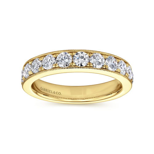 14K Yellow Gold Micro Pavé Set Diamond Wedding Band with Milgrain