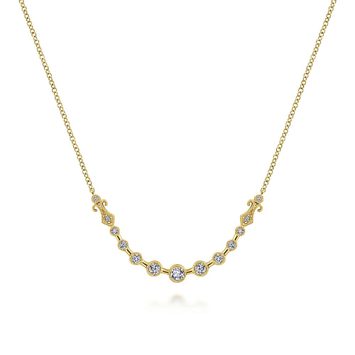 14K Yellow Gold Milgrain Bezel Set Diamond Curved Bar Necklace