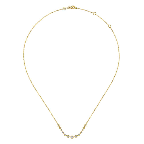 14K Yellow Gold Milgrain Bezel Set Diamond Curved Bar Necklace