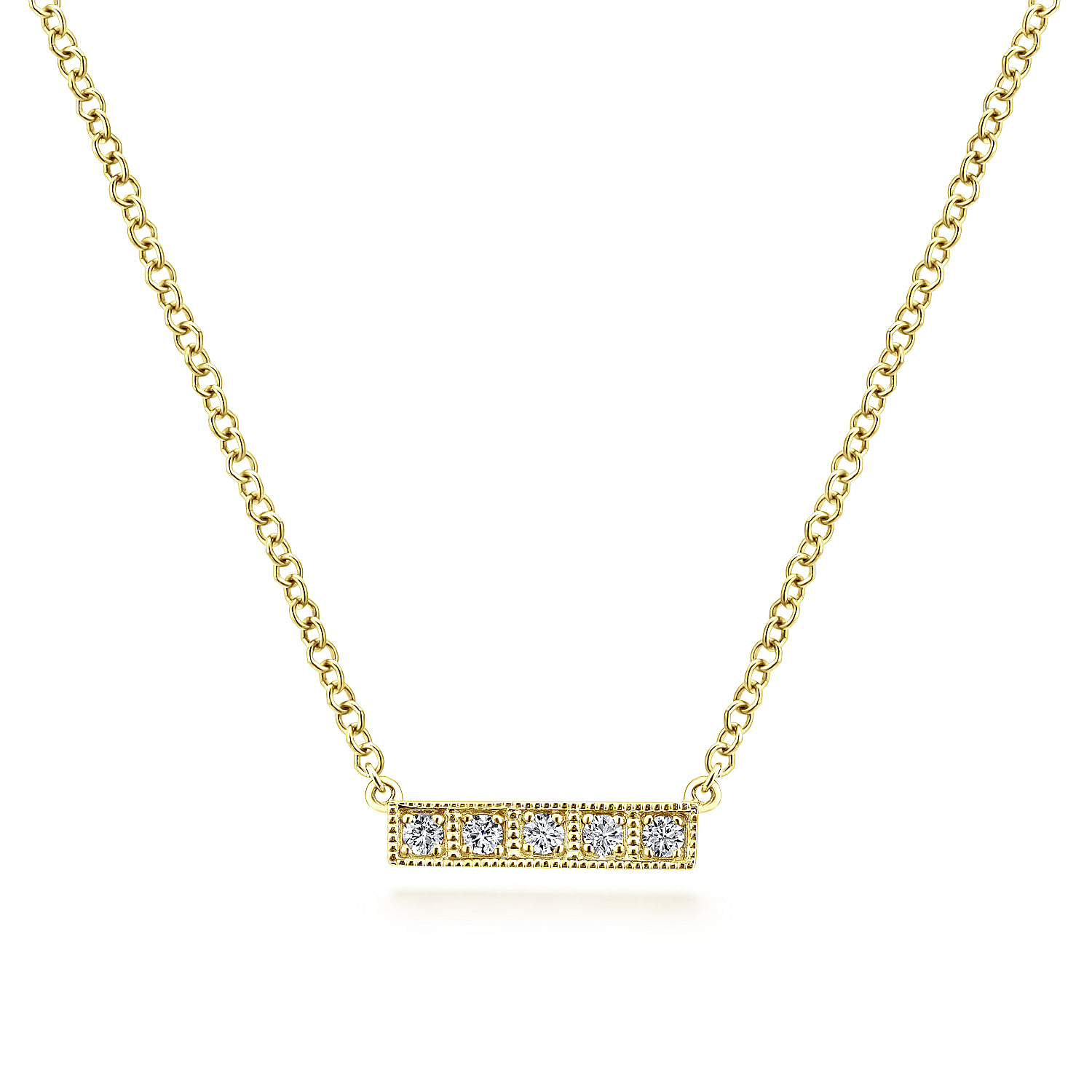 Gabriel - 14K Yellow Gold Milgrain Diamond Bar Necklace