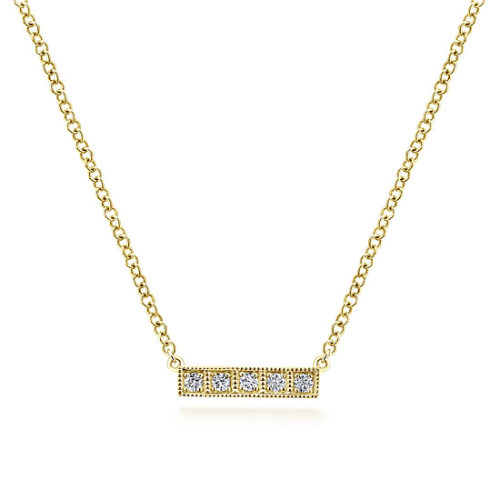 Gabriel - 14K Yellow Gold Milgrain Diamond Bar Necklace