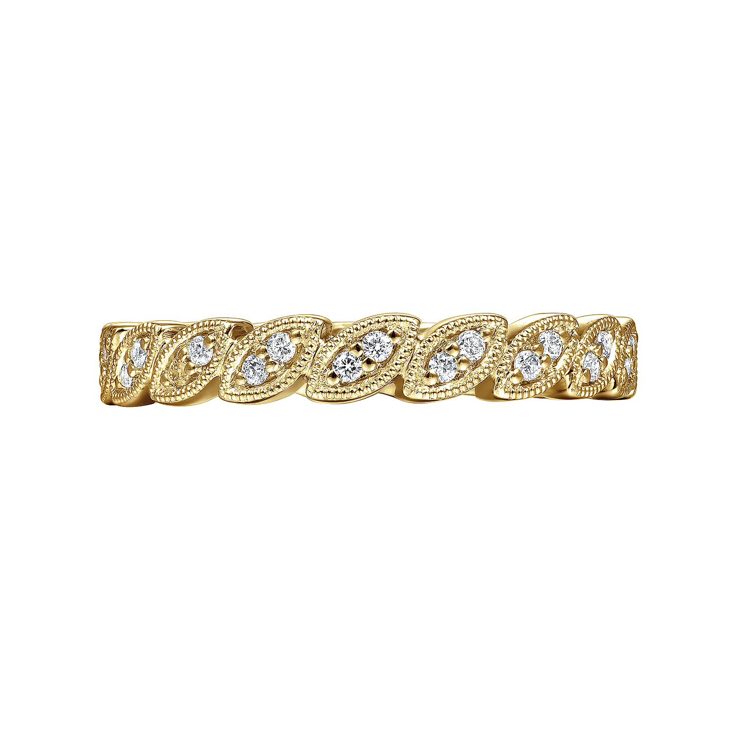 14K Yellow Gold Millgrained Marquise Stackable Diamond Ring