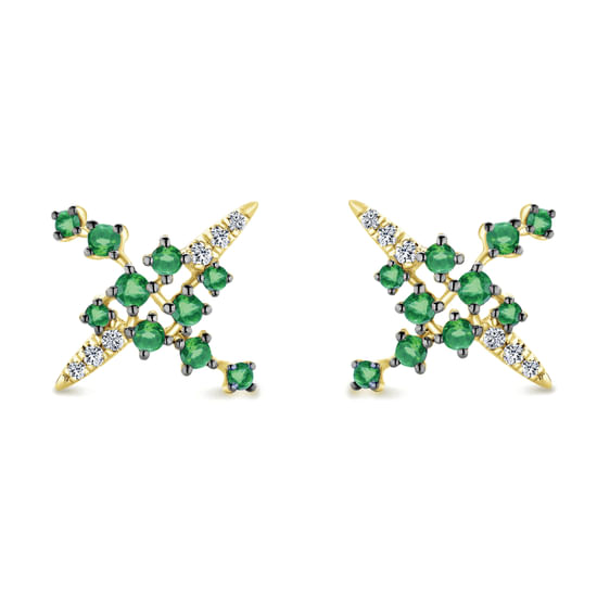 Gabriel - 14K Yellow Gold Modern Scattered Emerald and Diamond Stud Earrings