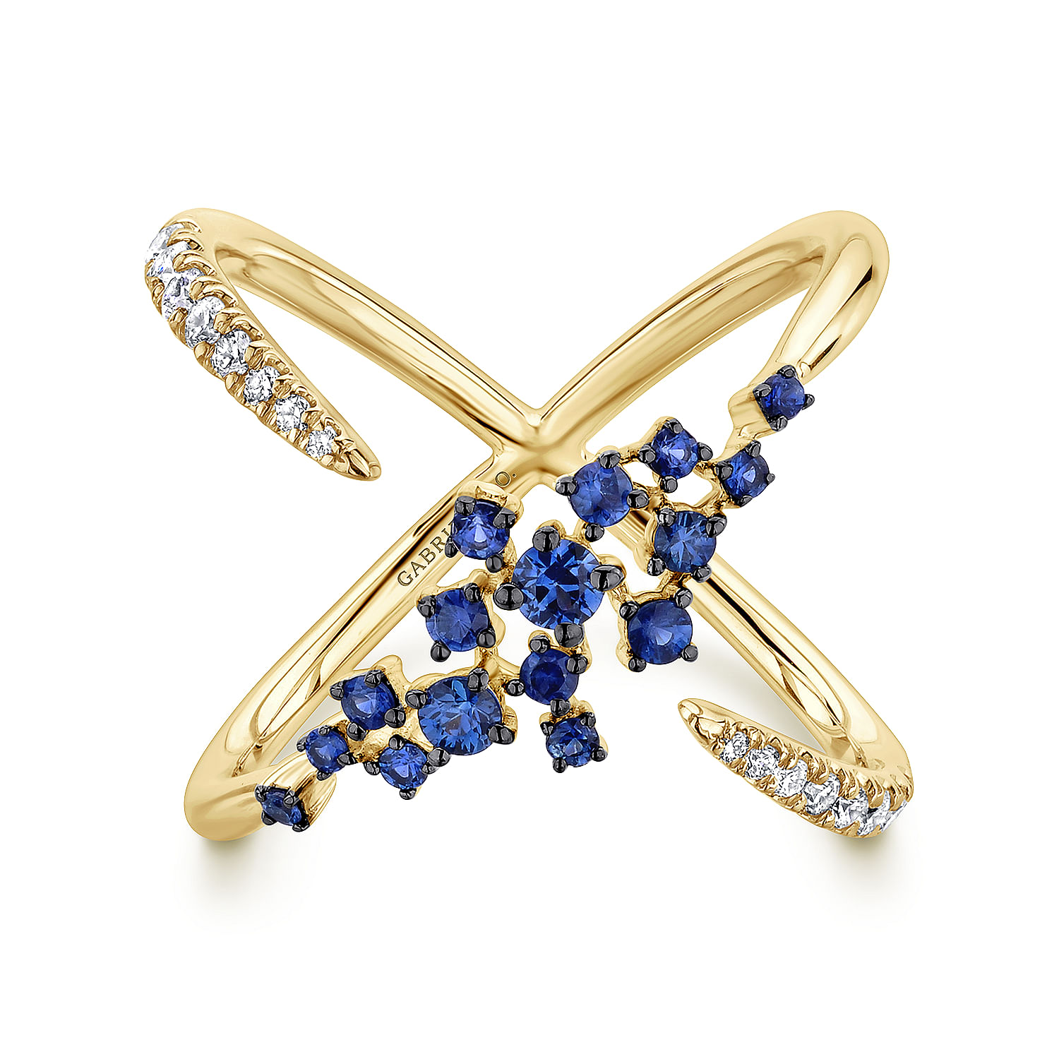 14K Yellow Gold Modern Scattered Sapphire & Diamond Ring